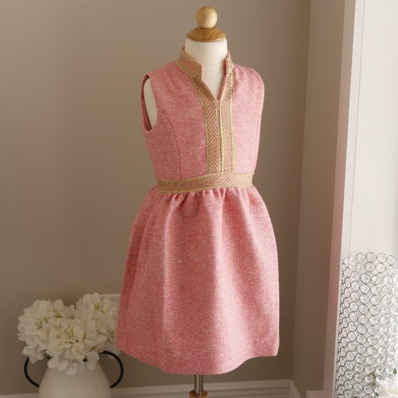 Girl's Couture Off White Gold Fleck Tweed Dress Sleeveless Tailored Party Event - Picture 10 of 10